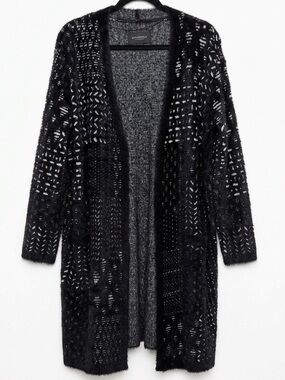 Liverpool Black Open-Front Long Knit Cardigan